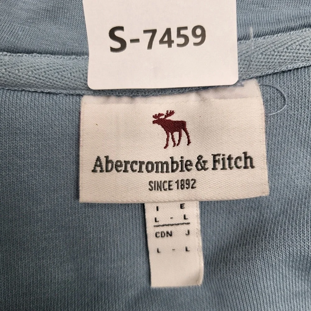 Abercrombie & Fitch Men Hoodie L Light Blue A&F Moose Logo Embroidery‎ Y2K